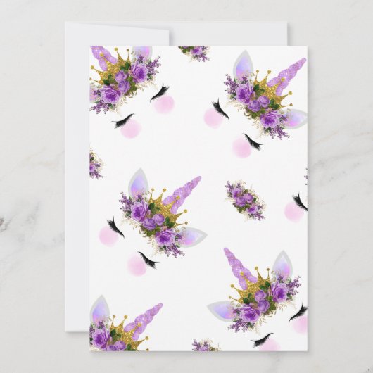 Paarse Floral Unicorn Princess Birthday Kaart (Achterkant)