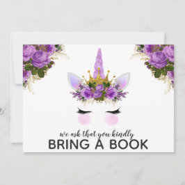 Paarse Floral Unicorn Princess brengt een boek mee Kaart