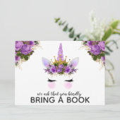 Paarse Floral Unicorn Princess brengt een boek mee Kaart (Staand voorkant)