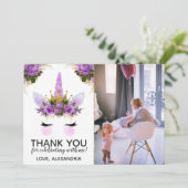 Paarse Floral Unicorn Princess Dank u Kaart (Staand voorkant)