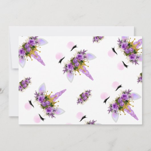 Paarse Floral Unicorn Princess Dank u Kaart (Achterkant)