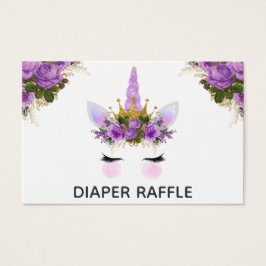 Paarse Floral Unicorn Princess Diaper Raffle Visitekaartje