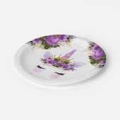 Paarse Floral Unicorn Princess Papieren Bordje (Gekanteld)