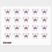 Paarse Floral Unicorn Princess Ronde Sticker (Vel)