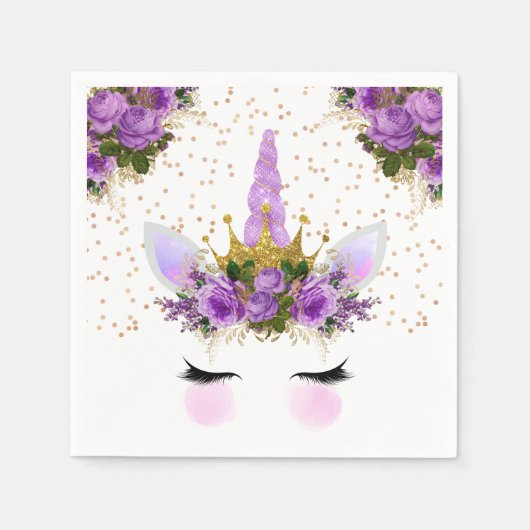 Paarse Floral Unicorn Princess Servet (Voorkant)