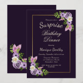 Paarse Floral verrassingsdag avondeten Kaart (Voorkant / Achterkant)