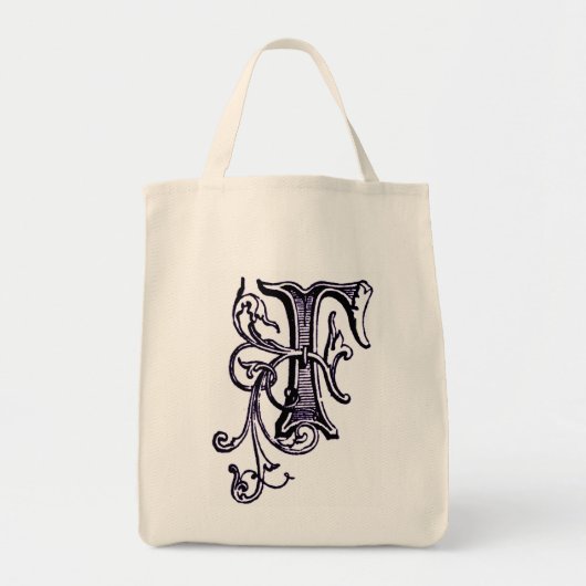 Paarse Floral Vine Monogram "F" - Bag Tote Bag (Voorkant)