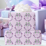 Paarse Floral Vine Wreated Custom Wedding Cadeaupapier<br><div class="desc">Levendig paars papier voor bloemperken met een paarse poot met wijnstokken en een periwinkle-bloem in het midden. Deze mooie cadeauomslag van de bloemetjesbruiloft bevat de namen van het paar die in de cirkel gepersonaliseerd zijn. Pas dit paarse trouwartikel aan voor je vrienden op hun speciale dag of gebruik dit als...</div>