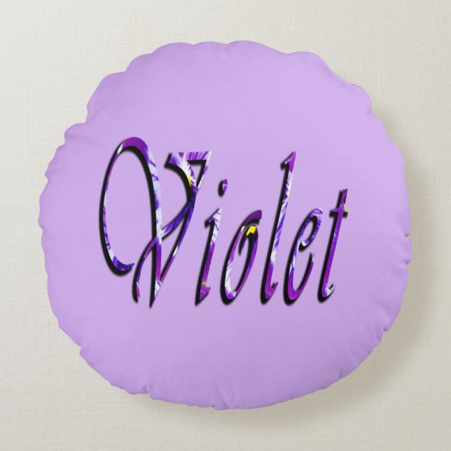 Paarse Floral Violet naam, Rond Kussen (Voorkant)