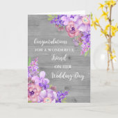 Paarse Floral Vriend Trouwdag Gefeliciteerd Kaart (Gele Bloem)