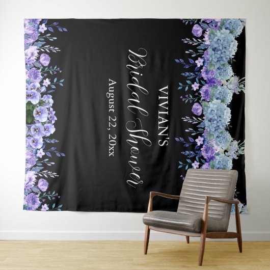 Paarse Floral Vrijgezellenfeest Foto Booth Backdro Wandkleed (In Situ (horizontaal))