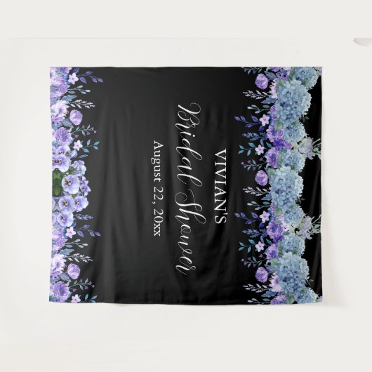 Paarse Floral Vrijgezellenfeest Foto Booth Backdro Wandkleed (Voorkant (horizontaal))