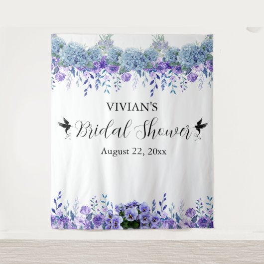 Paarse Floral Vrijgezellenfeest Foto Booth Backdro Wandkleed (Voorkant)