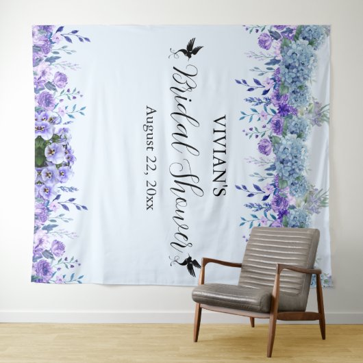 Paarse Floral Vrijgezellenfeest Foto Booth Backdro Wandkleed (In Situ (horizontaal))