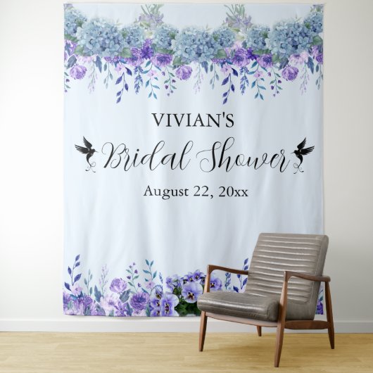 Paarse Floral Vrijgezellenfeest Foto Booth Backdro Wandkleed (In situ)
