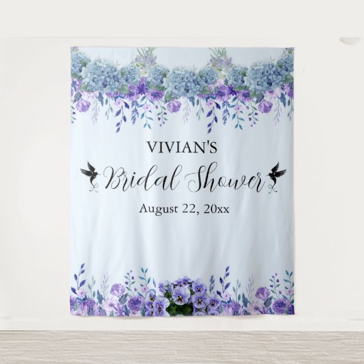 Paarse Floral Vrijgezellenfeest Foto Booth Backdro Wandkleed (Voorkant)