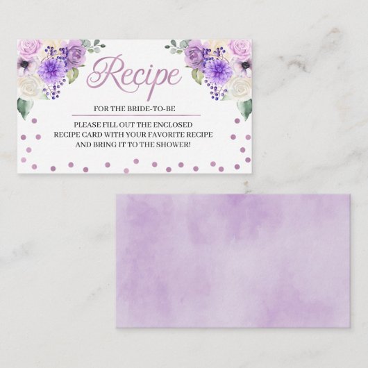 Paarse Floral Vrijgezellenfeest Recipe Enclosure C Informatiekaartje (Voorkant / Achterkant)
