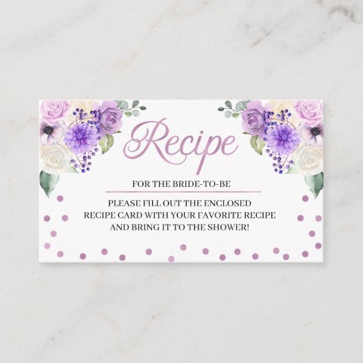 Paarse Floral Vrijgezellenfeest Recipe Enclosure C Informatiekaartje (Voorkant)
