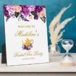 Paarse Floral Vrijgezellenfeest Tea Gold Welkom Fotoplaat<br><div class="desc">Waterverf Paarse Ultra Violet Bloemen en Goud Vrijgezellenfeest Tea Party Welkom Plaque</div>
