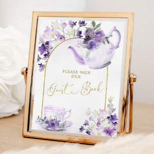 Paarse Floral Vrijgezellenfeest Tea Guest Book Sig Poster