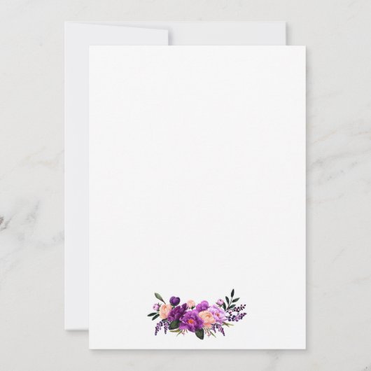 Paarse Floral Vrijgezellenfeest Tea Party Invitati Kaart (Achterkant)