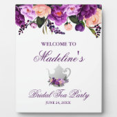 Paarse Floral Vrijgezellenfeest Tea Party Welkom Fotoplaat (Voorkant)