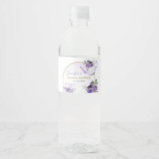 Paarse Floral Vrijgezellenfeest Thee Waterfles Eti Etiket (Voorkant)