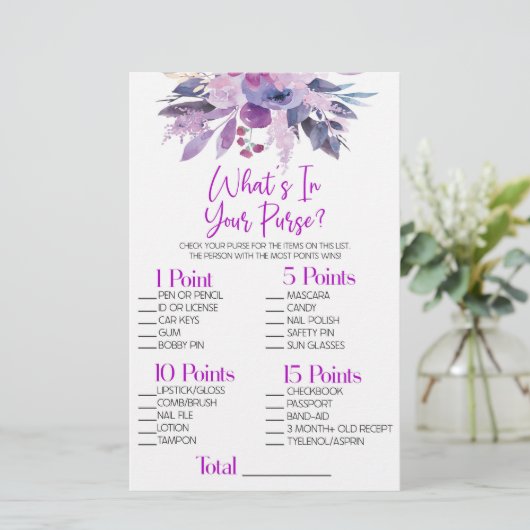 Paarse Floral Wat is er in Purse Vrijgezellenfeest Briefpapier (Staand voorkant)