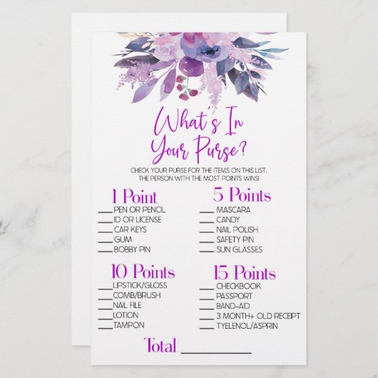 Paarse Floral Wat is er in Purse Vrijgezellenfeest Briefpapier (Voorkant / Achterkant)