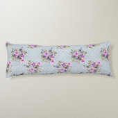 Paarse Floral Waterverf Blue White Polka Dot Lichaamskussen (Achterkant)