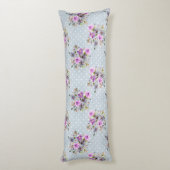 Paarse Floral Waterverf Blue White Polka Dot Lichaamskussen (Achterkant (Verticaal))