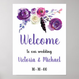 Paarse Floral Waterverf Boho Welkom Poster