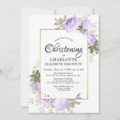 Paarse Floral Waterverf Christening Uitnodiging (Voorkant)