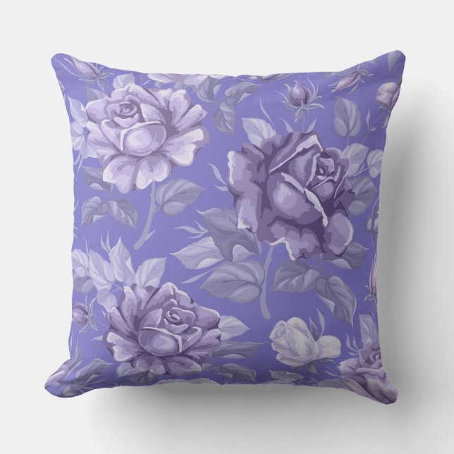 Paarse Floral Waterverf Designer Pillow Kussen (Voorkant)