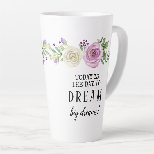Paarse Floral Waterverf Dream Big Dreams Latte Mok (Rechterhoek)