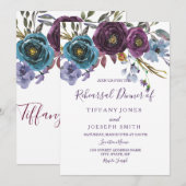 Paarse Floral Waterverf Elegant repetitief Dinner Kaart (Voorkant / Achterkant)