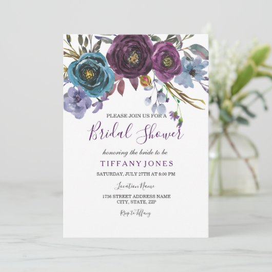 Paarse Floral Waterverf Elegant Vrijgezellenfeest Kaart (Staand voorkant)