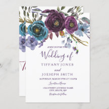 Paarse Floral Waterverf Elegant Wedding Invite