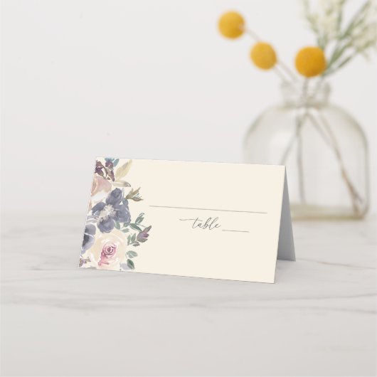 Paarse Floral Waterverf Elegant Wedding Lined Plaatskaartje (Voorkant)