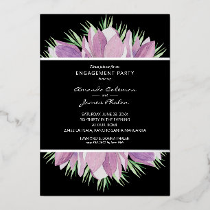 Paarse Floral Waterverf Engagement Party Folie Uitnodiging
