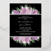 Paarse Floral Waterverf Engagement Party Folie Uitnodiging (Voorkant)