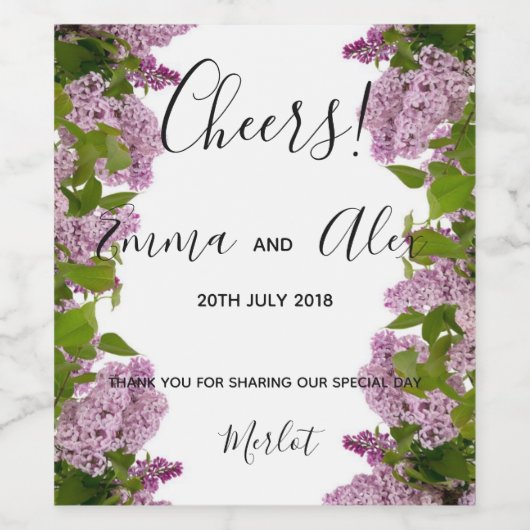 Paarse Floral Waterverf | Etiket wijnfles (Enkel label)