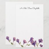 Paarse Floral Waterverf Gepersonaliseerde Stat Briefpapier (Voorkant / Achterkant)