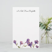 Paarse Floral Waterverf Gepersonaliseerde Stat Briefpapier (Staand voorkant)