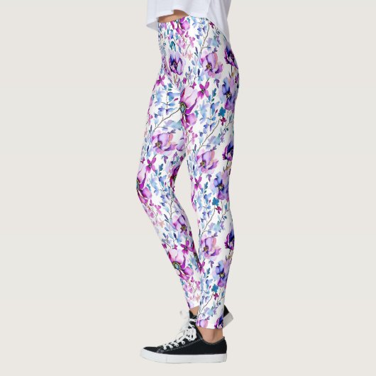 Paarse Floral Waterverf Leggings (Links)