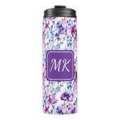 Paarse Floral Waterverf Monogrammen Thermosbeker (Voorkant)