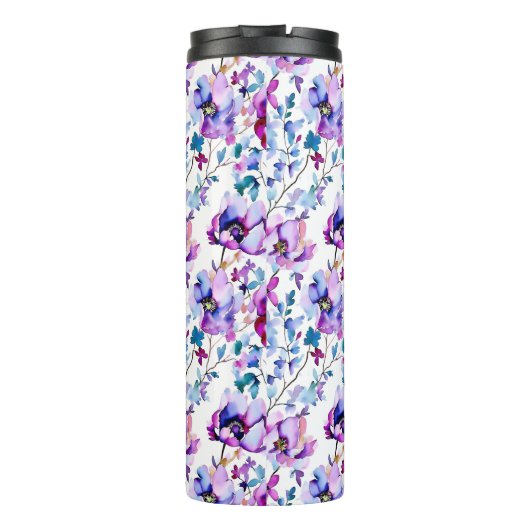 Paarse Floral Waterverf Monogrammen Thermosbeker (Achterkant)