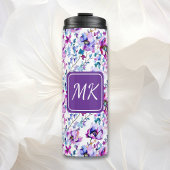 Paarse Floral Waterverf Monogrammen Thermosbeker