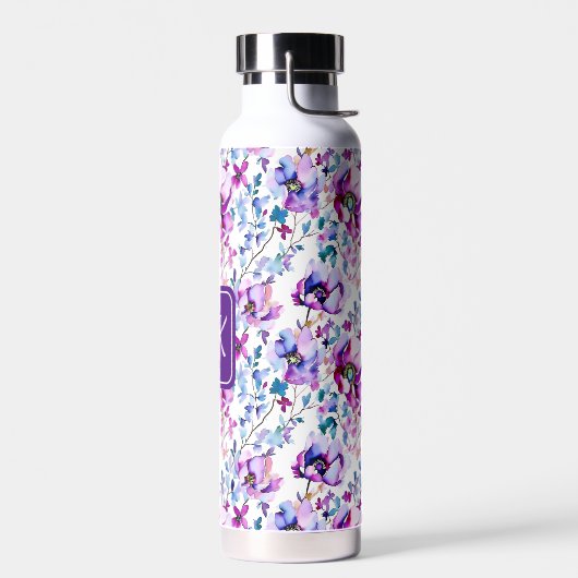 Paarse Floral Waterverf Monogrammen Waterfles (Links)