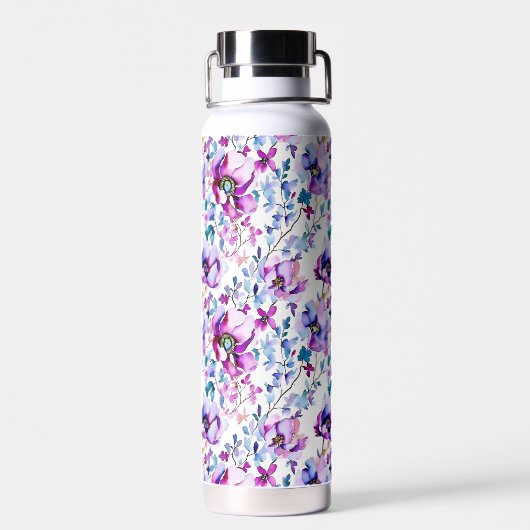 Paarse Floral Waterverf Monogrammen Waterfles (Achterkant)